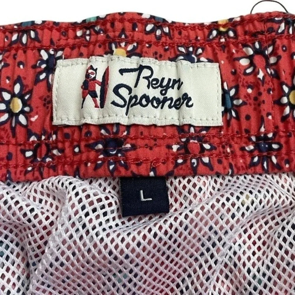 Reyn Spooner Retro Swim Trunks Men Large Red Floral Sun All Over Print Lined